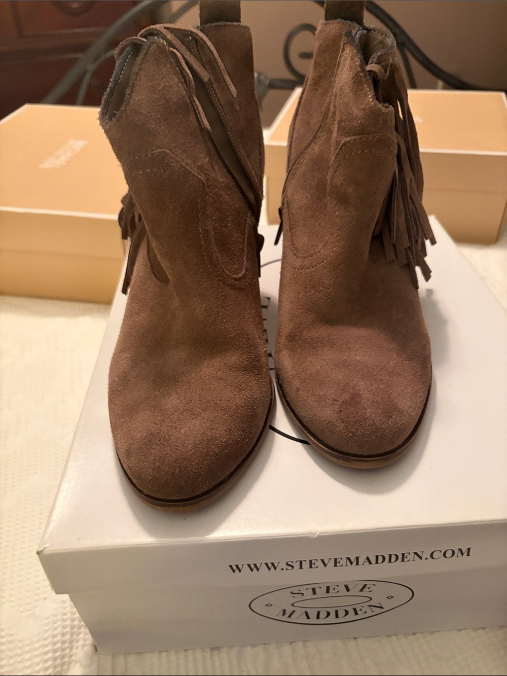 Steve Madden Taupe Suede Fringe Ankle Booties
